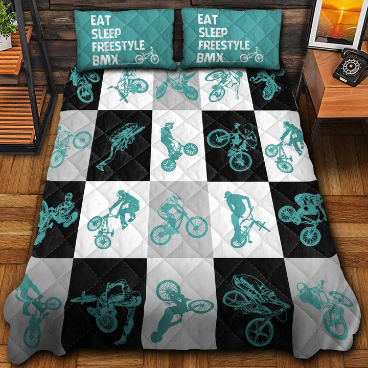 BMX  Freestyle Green  Quilt Bedding Set - Unitrophy