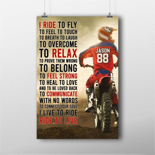 Custom Personalized Motocross Poster, Canvas with custom Name & Number, Vintage Style, Dirt Bike Gifts NTB0128B02DP