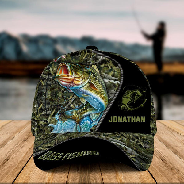 Personalized Bass Fishing Cap with custom Name, Grass 3 NNH0117B03SA