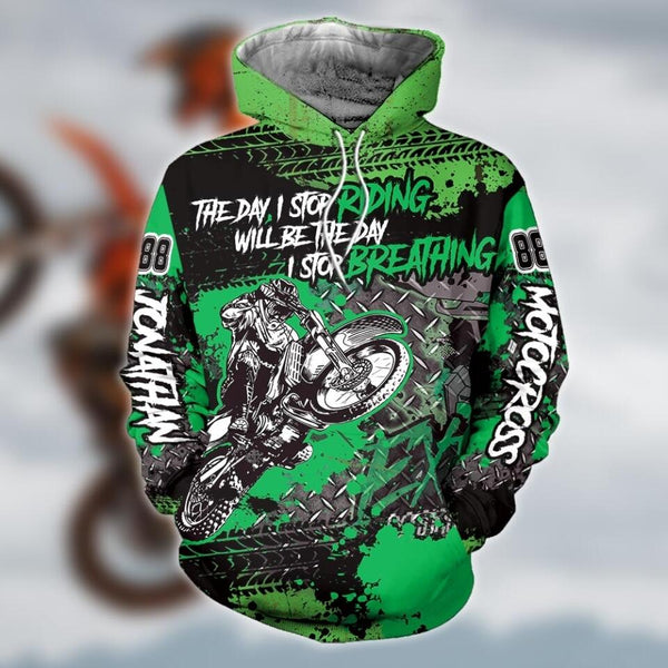Motocross Racing Name & Number Custom Personalized All over print hoodie Set Green Dbq0913S06Vd