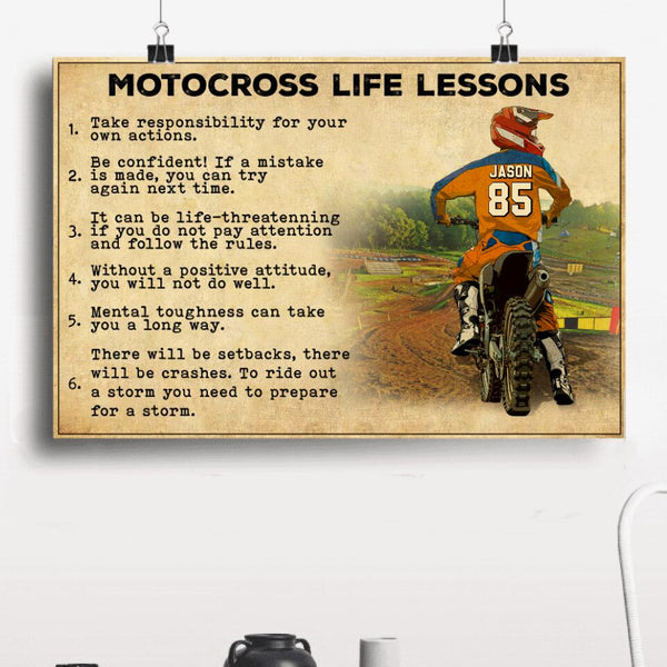 Personalized Motocross Poster, Canvas with custom Name, Number & Appearance, Mx Life Lessons, Vintage Style, Dirt Bike Gifts NTB0224B03DP