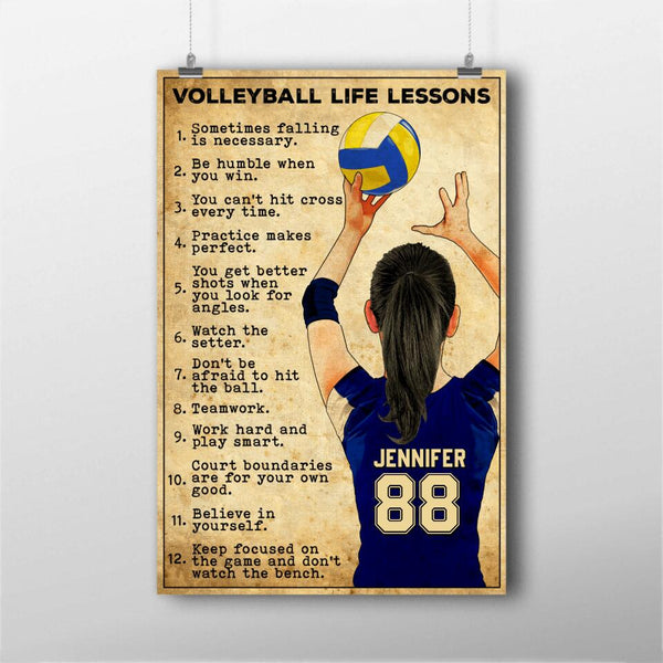 Custom Personalized Motivational Volleyball Life Lessons Poster, Canvas with custom Name, Number & Appearance, Vintage Style, Sport Gifts For Daughter NTB0318B01DP