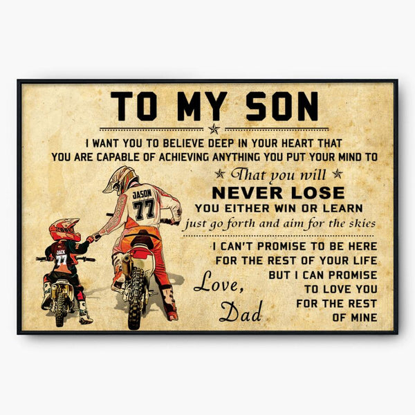 Personalized Motocross Poster, Canvas with custom Name, Number & Appearance, Dad And Son, Vintage Dirt Bike Gifts - NTB0124B02DP