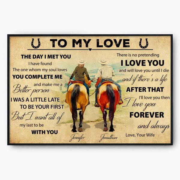 Custom Personalized Horse Poster, Canvas, Vintage Style, Poster To My Love, Riding Horse Gifts For Husband, Gifts For Wife Riding Horse With Custom Name Appearance & Landscape NTT0806B01DA