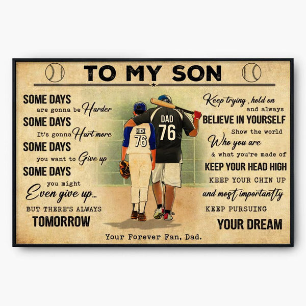 Custom Personalized To My Son Baseball Poster, Canvas, Vintage Style, Baseball Gifts, Baseball Poster, Baseball Room Decor With Custom Name, Number, Appearance & Landscape LMD0825B02DA