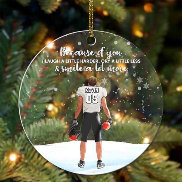 Custom Personalized Football Acrylic Circle Ornament, Gift For Football Players, Christmas Gift For Son, Life Is Better With Family With Custom Name, Number, Appearance & Landscape LTL1011O41DA