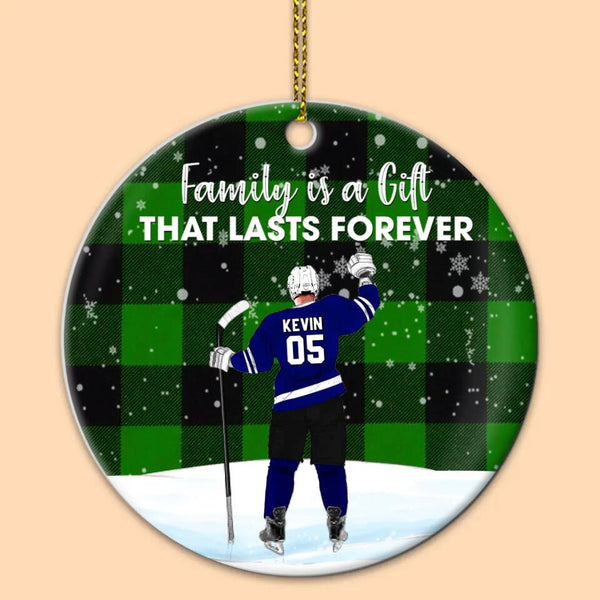 Custom Personalized Ice Hockey Ceramic Circle Ornament, Gift For Hockey Players, Christmas Gift For Son, Life Is Better With Family With Custom Name, Number, Appearance & Landscape LTL1011O53DA