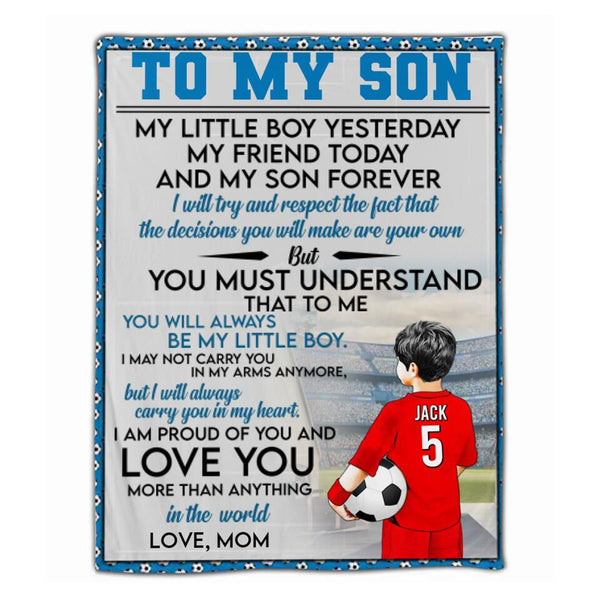 Custom Personalized Soccer Blanket, Soccer Gift, Gifts For Soccer Players, Sport Gifts For Son, Soccer Lover Gifts With Custom Name, Number, Appearance & Background LMD1025B27DA