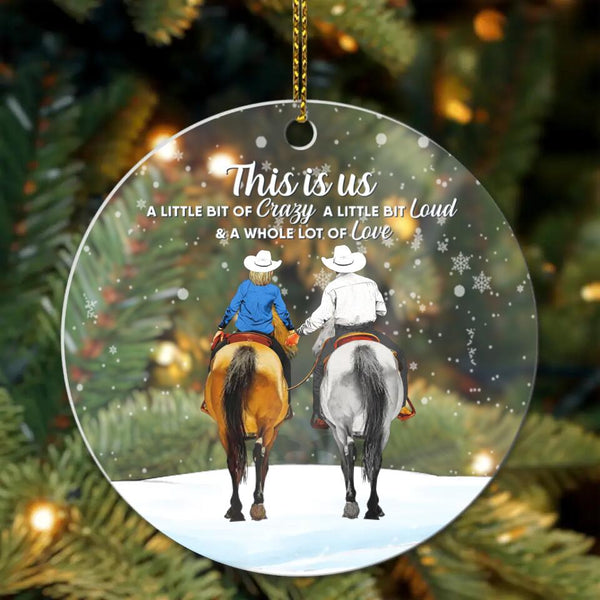 Custom Personalized Horse Acrylic Circle Ornament, Riding Horse Gifts For Husband, Gifts For Wife Riding Horse With Custom Name Appearance & Landscape LTL1027O04DA