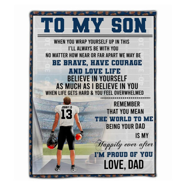 Custom Personalized Football Blanket,  Football Gift, Gifts For Football Players, Sport Gifts For Son, Football Lover Gifts With Custom Name, Number, Appearance & Background LMD1025B20DA