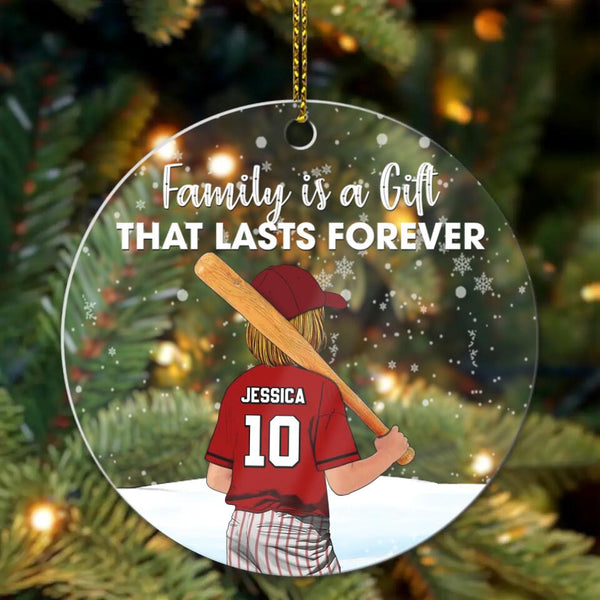 Custom Personalized Softball Acrylic Circle Ornament, Gift For Softball Players, Christmas Gift For Daughter , Life Is Better With Family With Custom Name, Number, Appearance & Landscape LTL1012O27DA
