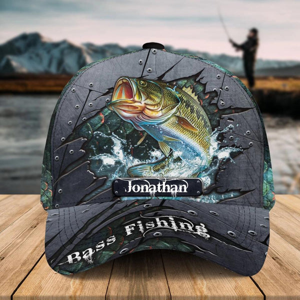 Custom Personalized Bass Fishing Cap with custom Name, Fish Aholic Fish Scales Green NNH0210B01SA01
