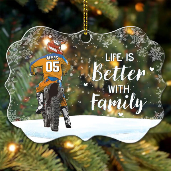 Custom Personalized Motocross Acrylic Medallion Ornament, Dirt Bike Gifts For Son, Christmas Gift For Son, Life Is Better With Family With Custom Name, Number, Appearance & Landscape LTL1012O56DA