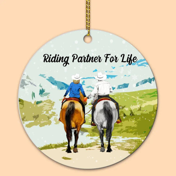 Custom Personalized Horse Aluminum Circle Ornament, Riding Horse Gifts For Husband, Gifts For Wife Riding Horse With Custom Name Appearance & Landscape LTL1027O03DA