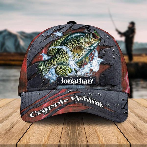 Personalized Crappie Fishing Cap with custom Name, Fish Aholic Red Light NNH0210B01SA03