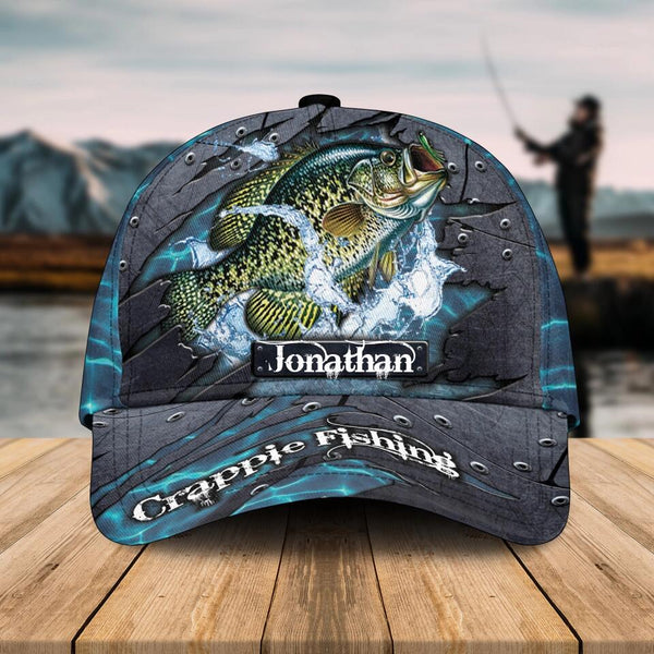 Personalized Crappie Fishing Cap with custom Name, Fish Aholic Water Blue NNH0210B01SA03