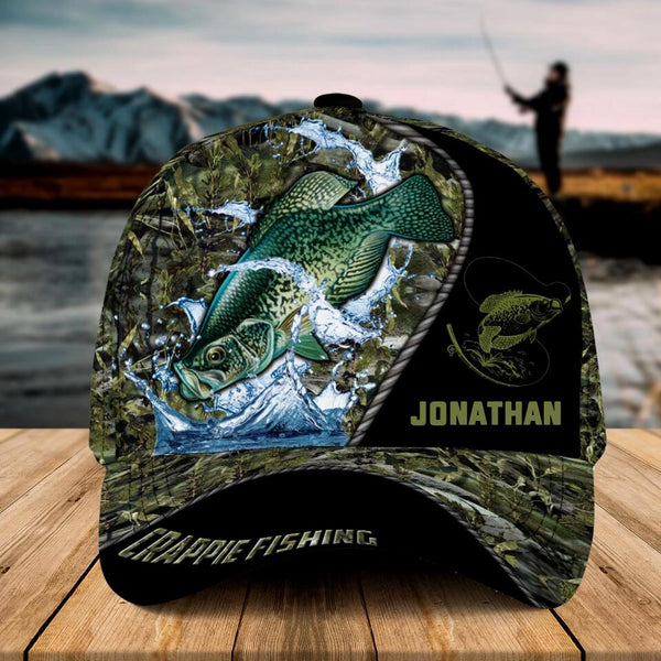 Personalized Crappie Fishing Cap with custom Name, Crappie Fishing With Camo Grass 3 NNH0209B02SA02