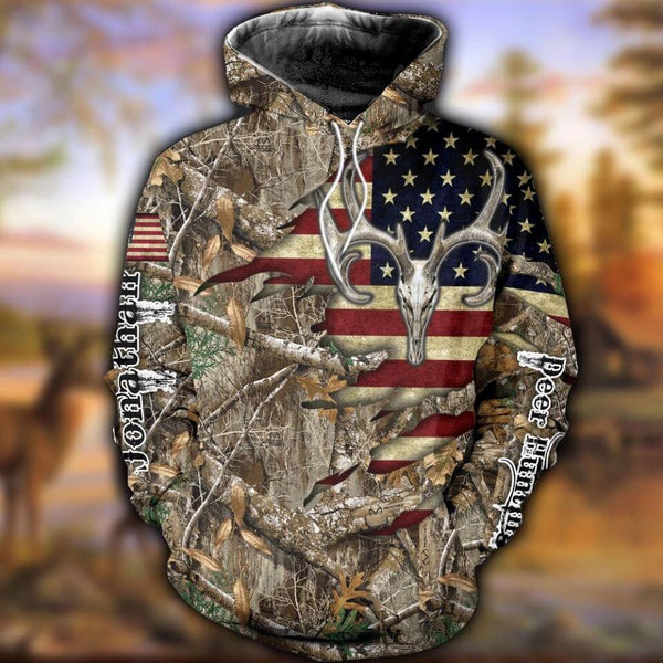 Deer Hunting Name & Country Flag Personalized All Over Print Hoodie Dbq0825B01Sa