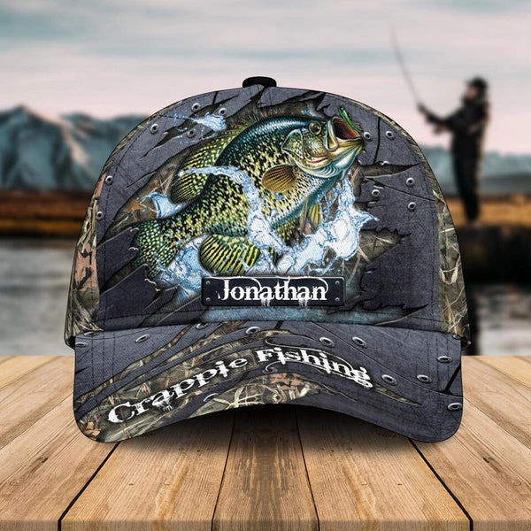Personalized Crappie Fishing Cap with custom Name, Fish Aholic Grass 2 NNH0210B01SA03