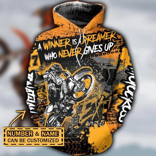 Motocross Name & Number Personalized All Over Print Hoodie Dbq0823A02Dp Yellow