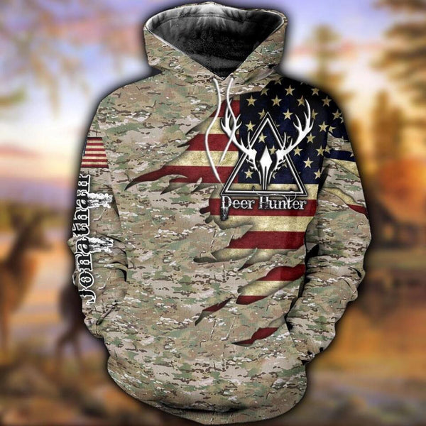 Deer Hunting Name & Country Flag Personalized All Over Print Hoodie Dbq0904A07Dp