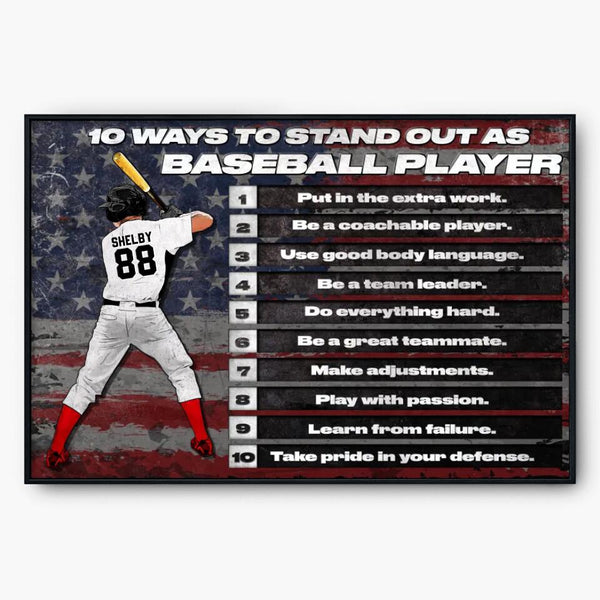 Custom Personalized 10 Ways to Stand Out Baseball Player Poster, Canvas, Vintage Style, Baseball Gifts, Baseball Poster, Baseball Room Decor With Custom Name, Number & Appearance LML0110C01DA