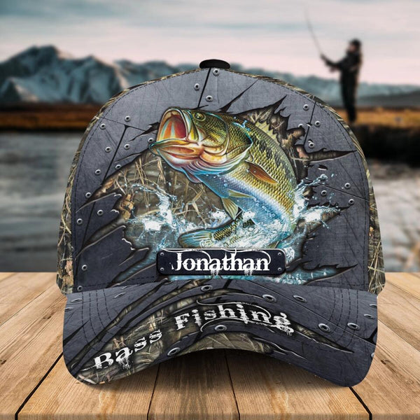 Custom Personalized Bass Fishing Cap with custom Name, Fish Aholic Grass 2 NNH0210B01SA01