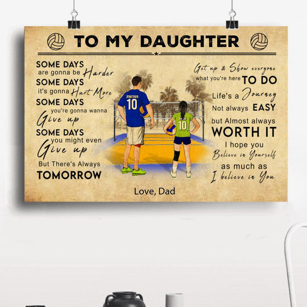 Custom Personalized To My Daughter Motivational Volleyball Poster, Canvas with custom Name, Number, Appearance & Landscape, Vintage Style, Sport Gifts For Daughter NTB0309B02DP