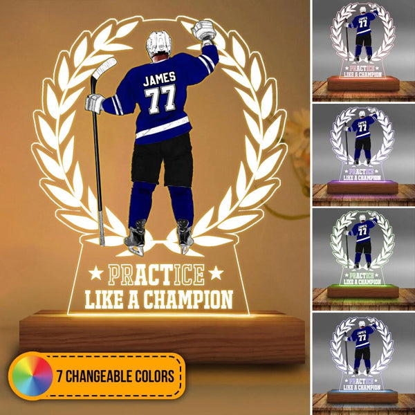 Custom Personalized Ice Hockey 3D Night Light, Hockey Gifts, Gifts For Hockey Players, Sport Gifts For Son, Practice Like A Champion With Custom Name, Number, Appearance & Background LTL0208C02DA