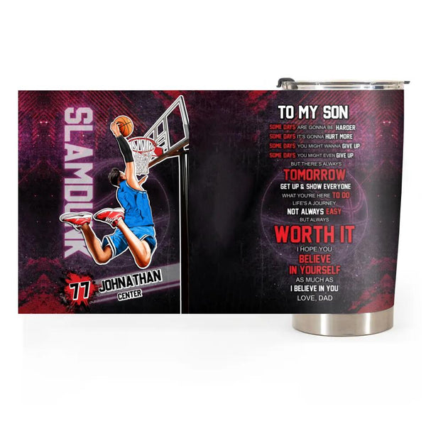 Custom Personalized Basketball Tumbler, Sport Gifts For Son, Gifts For Basketball Son, Basketball Lover Gifts, Personalized Basketball Gifts, Gift For A Basketball Player With Custom Name, Number, Appearance & Background LMD0215C01DA