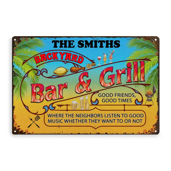 Custom Personalized Bbq Backyard Where Neighbors Decor Classic Metal Sign, Bbq Metal Sign, Gifts For Bbq Lovers To Decoration LTT0616C02HV
