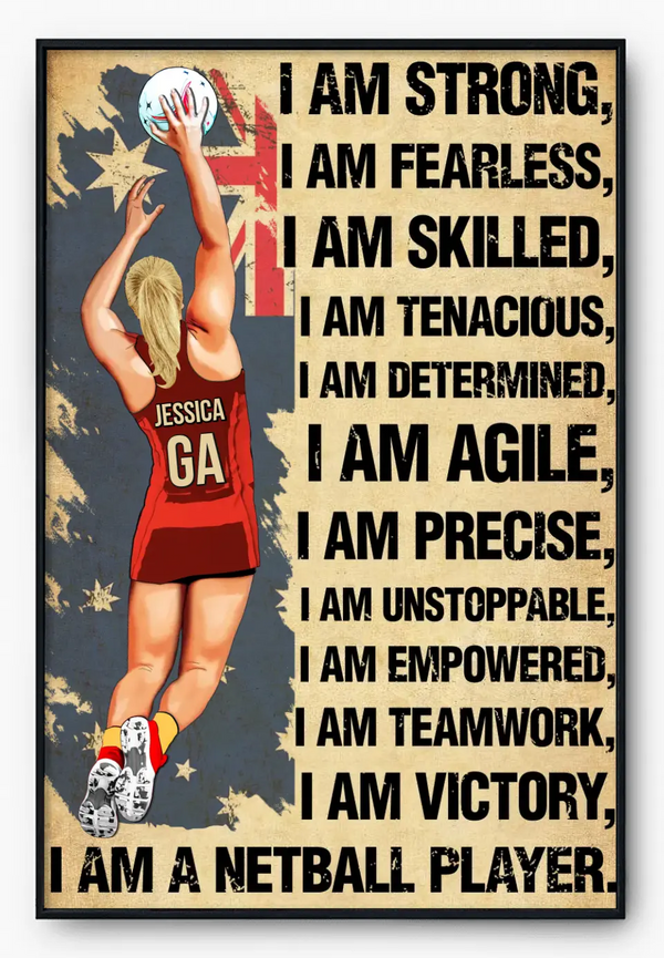 I Am Strong, Custom Personalized Netball Poster, Canvas, Canvas with custom Name, Gifts For Daughter, Gifts For Netball Players HTL0619C02SA