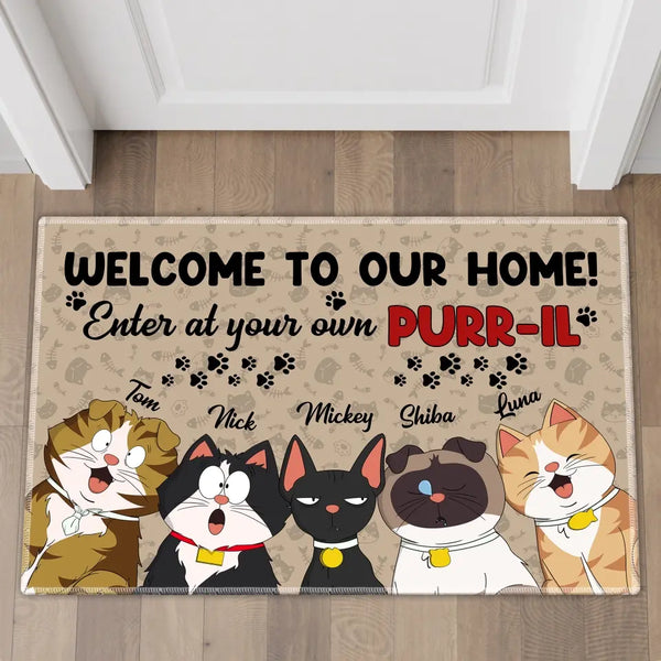 Welcome To Our Home, Personalized Cat Doormat, Cat Rug, Cat Decor for Cat Lovers, Cat Doormat, Gifts For Cat Lovers HTL0615C02SA