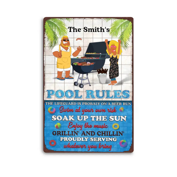 Custom Personalized Bbq Pool Rules Enjoy Party Decor Classic Metal Sign, Bbq Metal Sign, Gifts For Bbq Lovers To Decoration LTT0623C01SA