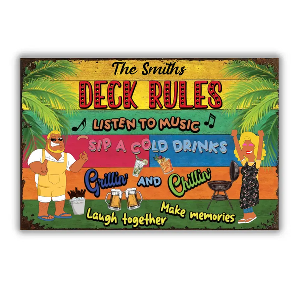 Custom Personalized BBQ Deck Rules Decor Classic Metal Sign, Home Decor Metal Sign, Gifts For Pool Lovers To Decoration LTT0623C02HV
