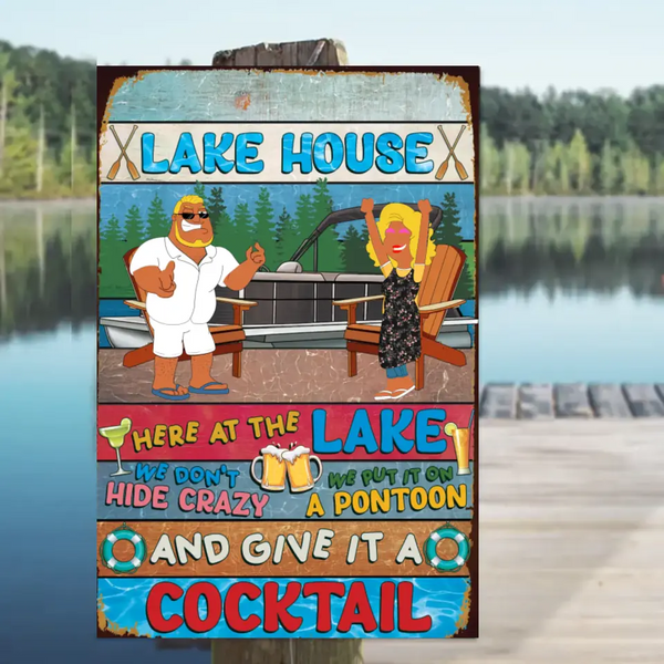 Custom Personalized Lake House Pontoon Here at The Lake Decor Classic Metal Sign, Home Decor Metal Sign, Gifts For Lake House Owner to Decoration LTT0628C02DP