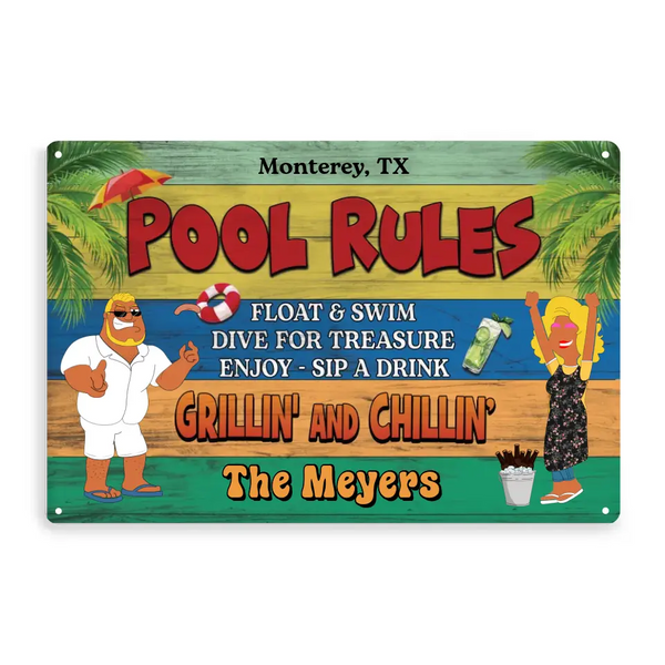 Custom Personalized Pool Rules Chillin' Decor Classic Metal Sign, Home Decor Metal Sign, Gifts For BBQ Lover to Decoration LTT0703C02HV