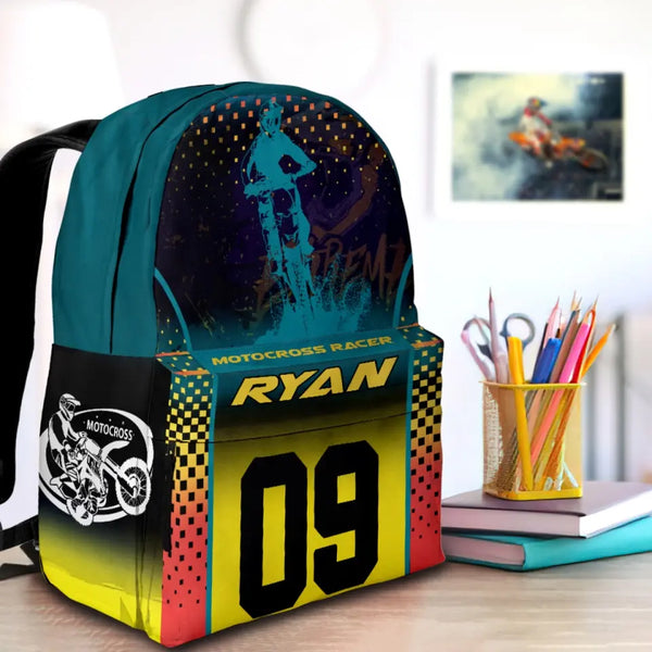 Motocross Dart Forg Personalized Premium Kids Backpack, Back To School Gift Ideas, Backpack Boys, Dirt Bike, Motocross Backpack for Kids, School LTT0711C03DP