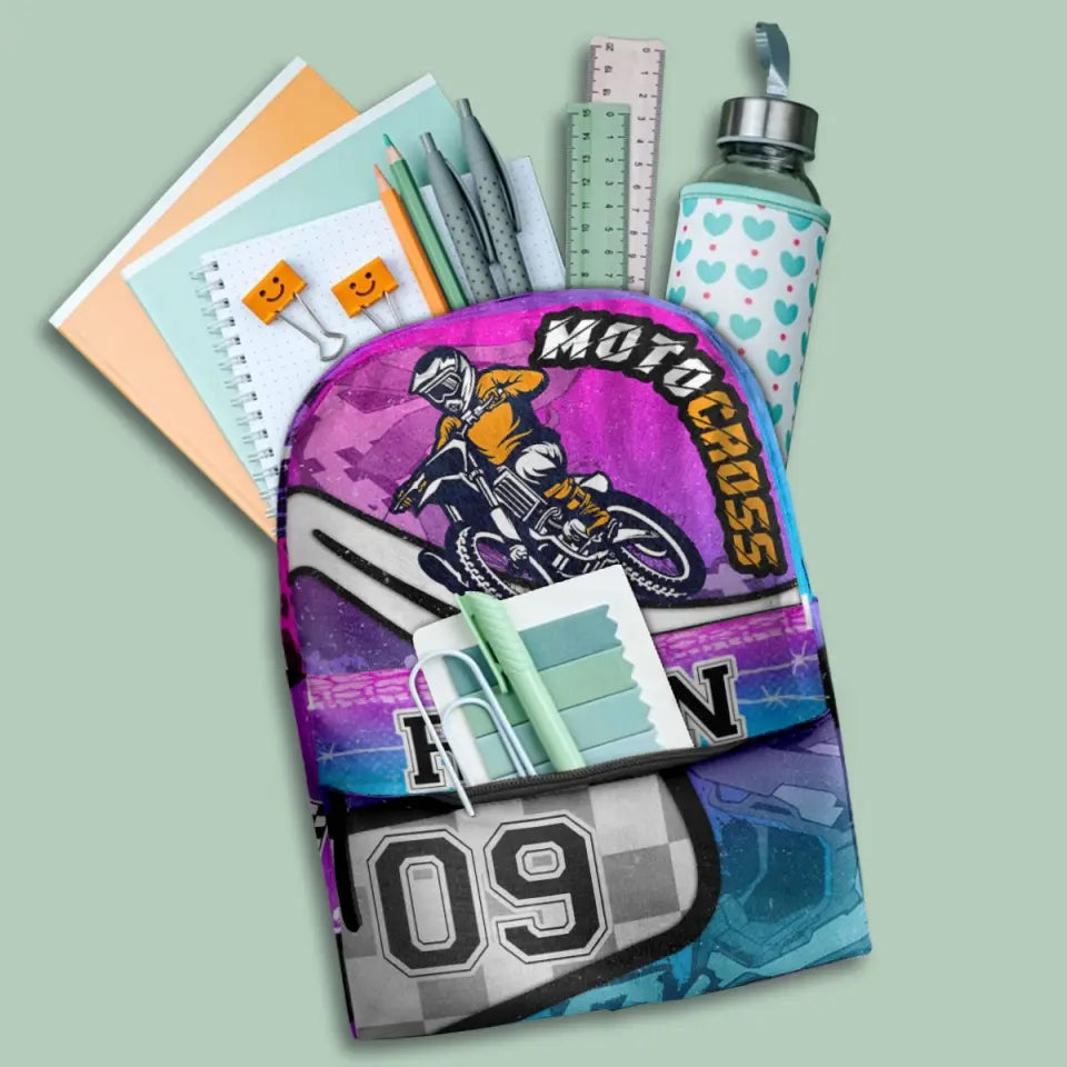 Motocross NightClub Personalized Premium Kids Backpack, Back To School