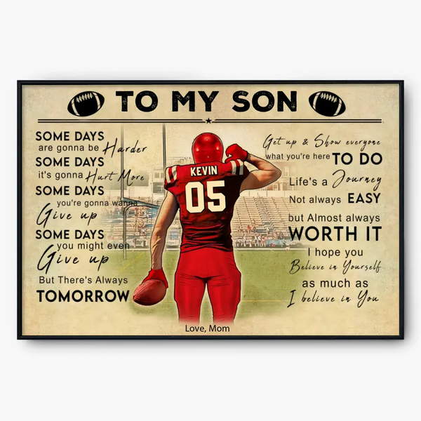 Custom Personalized Football Poster, Canvas with custom Name, Number & Appearance, Football Gift, Gifts For Football Players, Sport Gifts For Son, Football Lover Gifts, Braver Stronger Loved NHT0118C01DA
