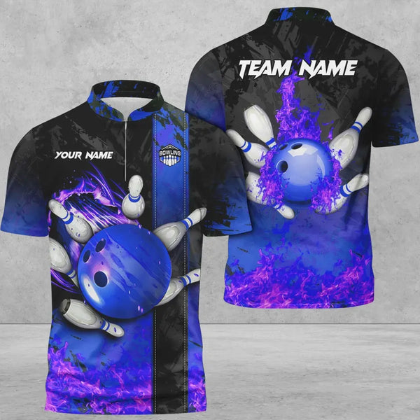 Custom Personalizes 3D Zipper Polo,  Bowling and Pins Abstract Grunge Texture, Multicolor Options, Perfect Gift for Bowlers, Gift for Team Men Women DPT0928C01DP