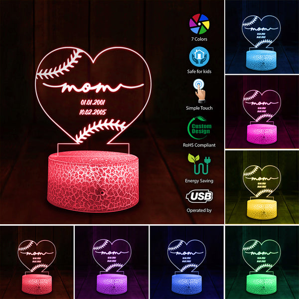 Custom Personalized Baseball 3D Led Light with custom Date, Sport Gifts For Mom, Mother'S Day Gift NTB0322B05SA