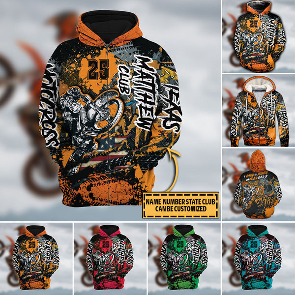 Motocross Name Number State Club Personalized All Over Print Hoodie Dbq0825A03Sa