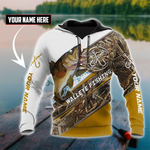 Personalized Walleye Fishing camo 3D print shirts - DBQ90511420