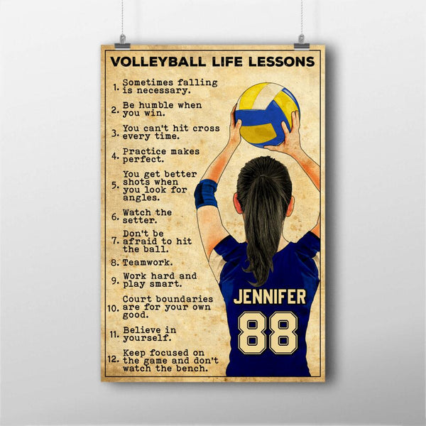 Custom Personalized Motivational Volleyball Life Lessons Poster, Canvas with custom Name, Number & Appearance, Vintage Style, Sport Gifts For Daughter NTB0318B01DP