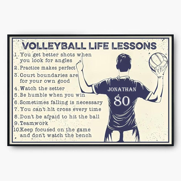 Custom Personalized Volleyball Poster, Canvas with custom Name & Number, Vintage Style NTB0407B08