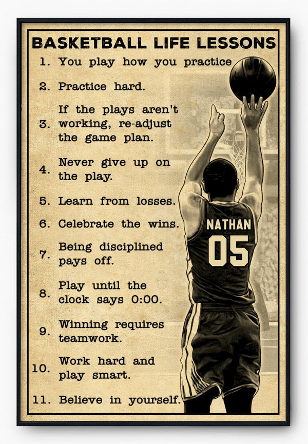Custom Personalized Basketball Poster, Canvas, Vintage Style, Sport Gifts For Son, Gifts For Basketball Son, Basketball Lover Gifts, Personalized Basketball Gifts, Gift For A Basketball Player With Custom Name & Number LMD0704B01SA