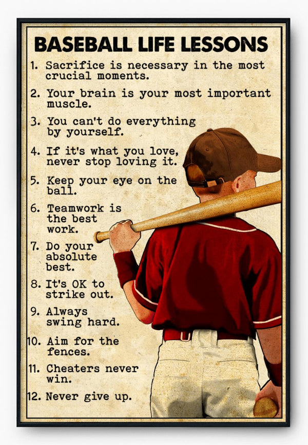 Custom Personalized Baseball Life Lessons Poster, Canvas with custom Name, Number & Appearance, Vintage Style, Sport Gifts For Son, Baseball Poster, Baseball Room Decor, Baseball Wall Decor, Baseball Poster Ideas NTB0228B04DP