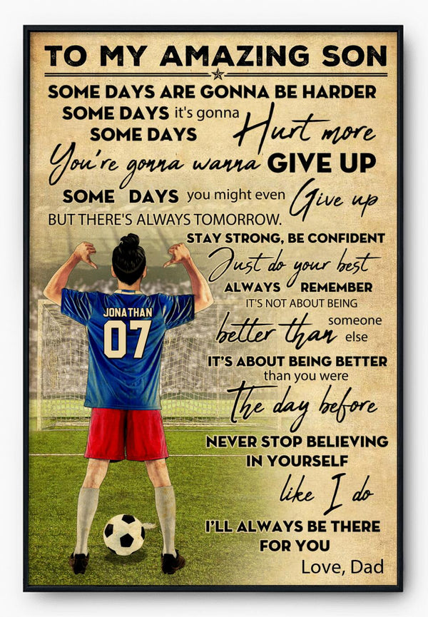 Custom Personalized Soccer Poster, Canvas with custom Name, Number, Appearance & Background, Vintage Style, Sport Gifts For Son NTB0405B03SA