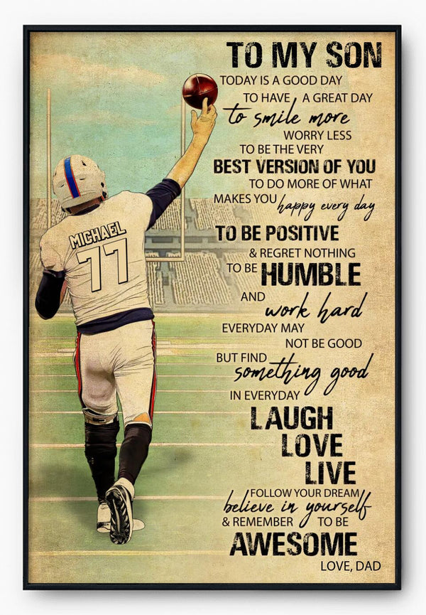 Custom Personalized Football Poster, Canvas, Vintage Style, Sport Gifts For Son, Football Lover Gifts, Personalized Football Gifts, Gift For A Football Player With Custom Name, Number & Appearance LMD0808B01DA